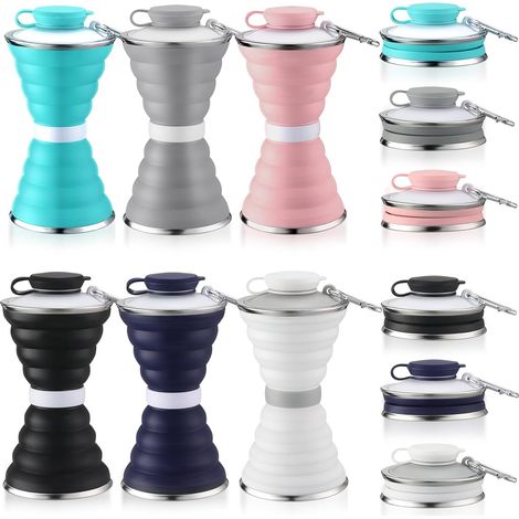 Lot de 6 bouteilles d'eau portables pliables de 500 ml en silicone anti-fuite - Bouteille d'eau de voyage réutilisable avec boucle - Pour camping, randonnée, sport, gym, été (couleur vive)