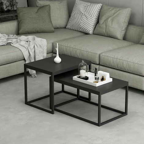 Table basse gigogne noire design moderne (lot de 2) JENA (1/5)