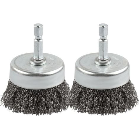 Brosse à roue en fil d'acier - brosse à godet avec manche hexagonal de 6,35 mm (1/4 pouce), pour le décapage de la rouille, 2 pièces (1/5)