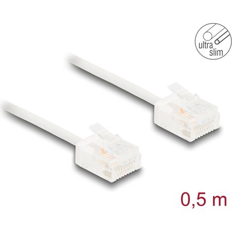 Delock Cable de red RJ45 Cat.6 UTP Ultra Slim 0,5 m blanco con enchufes cortos