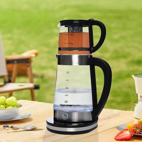 Wasserkocher mit Temperatureinstellung Glas 2in1, 1500W Teekocher mit LCD Display 2,5L großer Kessel + 1L kleiner Warmhaltebecher für Tee und Kaffee, Ideal als Teemaschine und Türkische Teekanne (1/5)