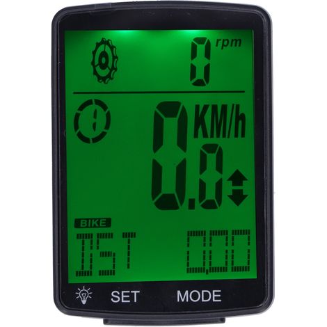 Compteur de vélo multifonction avec grand écran LED lumineux de 2,8 pouces, chronomètre et compteur de vitesse (vert) (1/5)