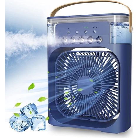 Ventilatore/condizionatore portatile, alimentato tramite USB, con umidificatore, 7 LED, piccolo raffrescatore d'aria a 3 velocità, ventilatore di raffreddamento ultra silenzioso per uso domestico e in (1/5)