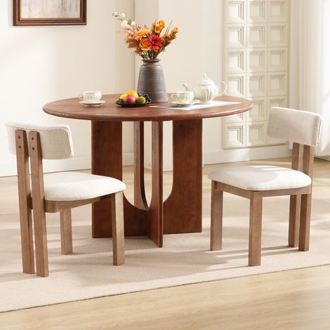 Wahson Lot de 2 chaises de salle à manger en lin beige – Dossier incurvé et coussin rembourré – Pieds en bois massif – Confort optimal pour salon et cuisine, Beige (1/5)