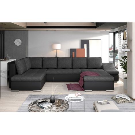 Canapé panoramique GYOVANI gris et noir angle droit convertible mousse T30 (1/2)