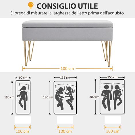 Coffre de Rangement en Tissu Gris Clair avec Structure en Acier, 100x40x49 cm, Lit Banc avec Espace de Stockage (1/5)