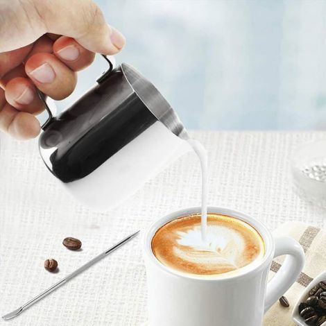 Lot de 6 pots à lait en acier inoxydable, mini pichet à lait, petit pot à lait de 3 oz, barista à lait, expresso (1/5)