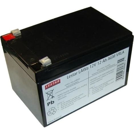 Batterie Rechargeable 12V 12AH AGM - LESTAR - Lawa VRLA - Noir - 1 an de durée de vie - 3,8 kg