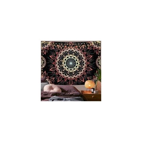 Tapisserie murale Mandala - Indien/bohème - Hippie - Décoration murale - Motif lotus rose - Esthétique - Pour chambre, dortoir, 150 x 130 cm (1/5)