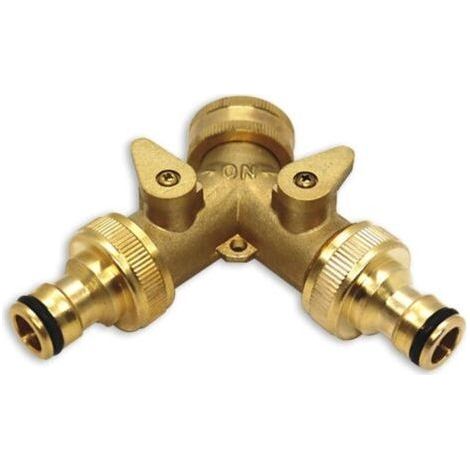 3/4" Brass Y Water Dispenser, 2 Way Water Connection for IBC Tank, IBC Water Shut Off Valve for Two Inlet Pipes (1/4)