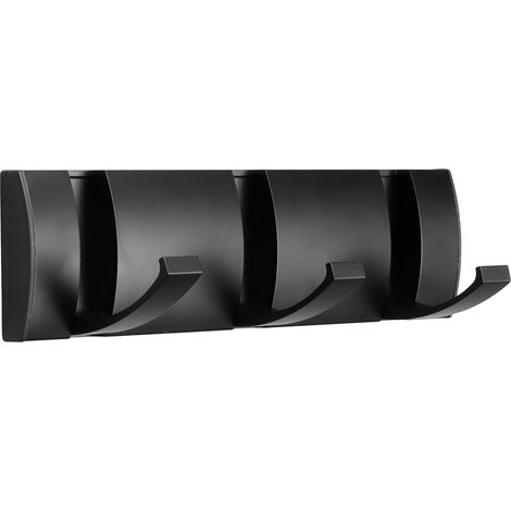 Porte-manteau mural pliable à 3 crochets extensibles en Acier inoxydable (inox), support robuste pour peignoirs vêtements salle de bain entrée, noir (1/5)