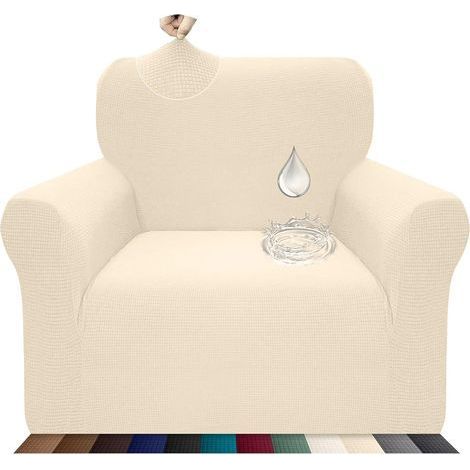 Housse de canapé extensible imperméable et résistante aux griffures pour canapé 1 place - Beige (1/5)