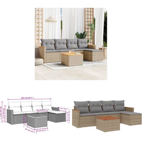 6-tlg. Garten-Sofagarnitur mit Kissen Beige Poly Rattan - Gartenmöbel Set - Gartensorte - Lounge Möbel - Outdoor Sofa - Rattan Gartenmöbel - Home & Living (1/3)