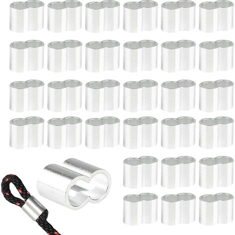 Seilklemme 30pcs 8mm Aluminum Cable Clamps for Steel Cable, Elastic Rope and Tarpaulin Rope, Crimping Sleeves for DIY and Outdoor Use (1/5)