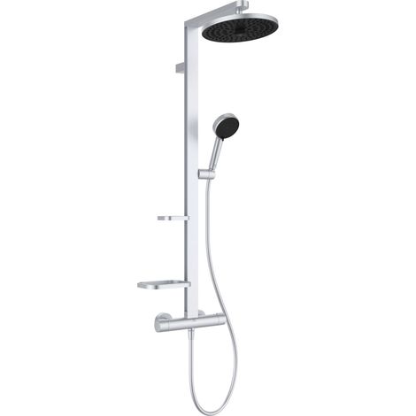 Ideal Standard ALU+ Colonne de douche thermostatique Ø260mm 2 jets + douchette 2 jets + 2 tablettes argent brossé (1/5)