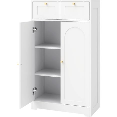 Armoire de salle de bain, armoire de salle de bain étroite avec 2 tiroirs, étagère réglable 60 x 30 x 108 cm blanc (1/4)