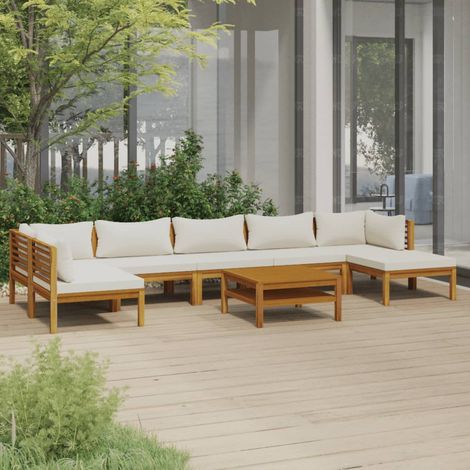 FIMEI Salon de jardin 8 pcs avec coussin crème Bois d'acacia solide (1/5)