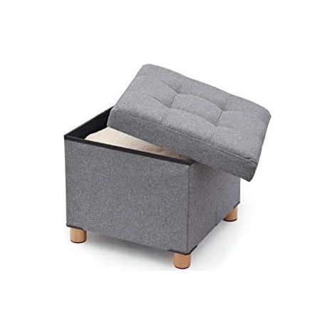 Puf almacenaje gris con patas de madera 38 x 38 x 34 cm (1/3)