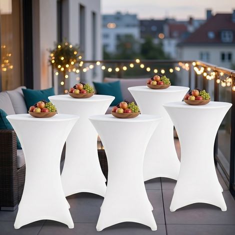 Randaco 5× Stehtischhusse Stretch Weiß elastischer Bistrotisch Überzug, ø 80×110 cm