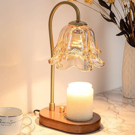 Adjustable intensity electric candle warmer with timer for home, office, bedroom, living room, gift (without timer, walnut)