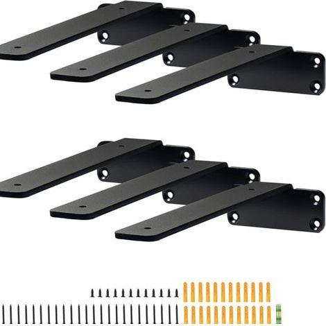 6 Stück, Stützen für Etageren in L-Schwarz mit 5 mm dickem Lochblech, 210 x 100 x 45 mm, Stützen für stabile Flottants