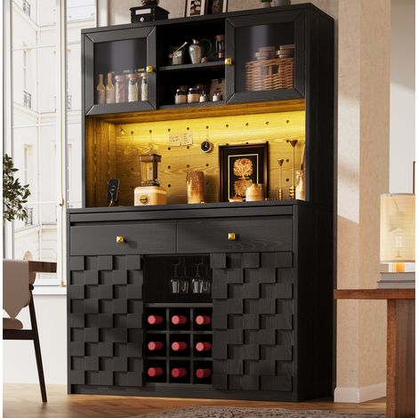 Mobile cucina alto nero in MDF e acrilico con LED e USB HAVRYA (1/5)