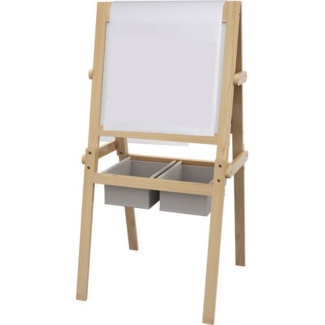 Tableau chevalet enfant double face ardoise blanche craie rouleau papier 58x50,5x109 cm naturel (1/5)
