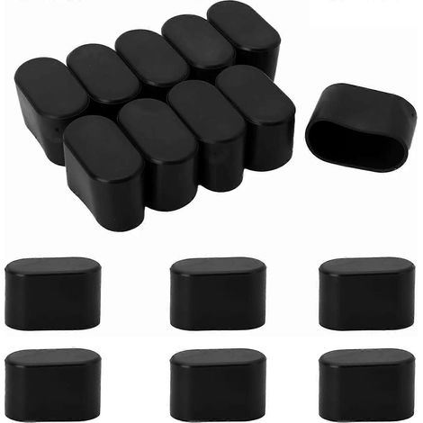 16 embouts ovales en plastique noir pour tubes, 15 mm x 30 mm, antidérapants, pour meubles et chaises. (1/5)