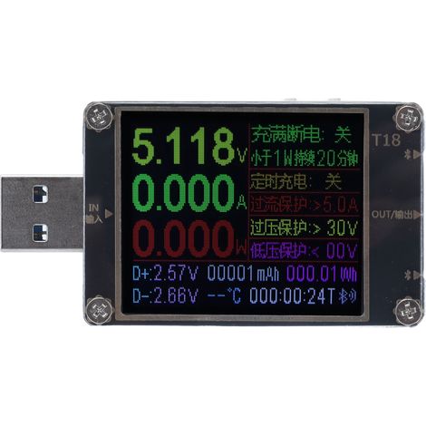 Testeur USB de charge, moniteur de tension et courant, voltmètre ampèremètre, indicateur de capacité batterie PD, mesureur de puissance pour chargeur. (1/5)