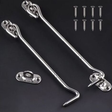 Pair Lot de 2 loquets à œil de 8 pouces - Loquet à crochet robuste pour armoire, placard, fenêtre, porte de grange coulissante (1/4)