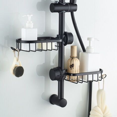 Etagère et rangement de douche-Lot de 2 Étagère Douche Sans Percage Inox, Étagère Salle de Bain Télescopique Inoxydable, Tablette Support Douche, Porte Savon Barre Douche, noire (1/3)