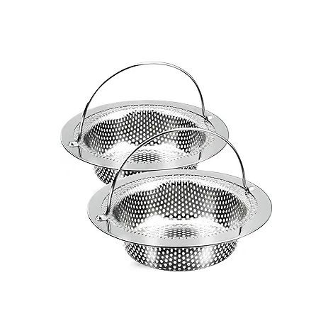 2 cestelli di scarico per lavello in acciaio inox, a maglia fine, per cucina, resistenti all'umidità e alla ruggine, lavabili in lavastoviglie e robusti.
