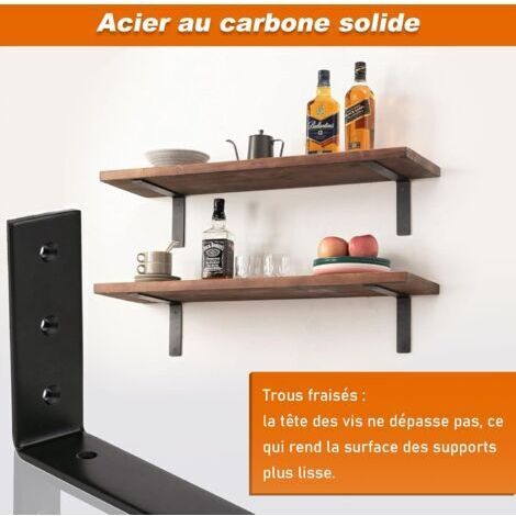 Lot de 2 supports d'étagère murale, supports d'étagère industriels robustes, supports résistants, supports en forme de L, 5 mm d'épaisseur avec vis (15 cm x 15 cm) (1/3)