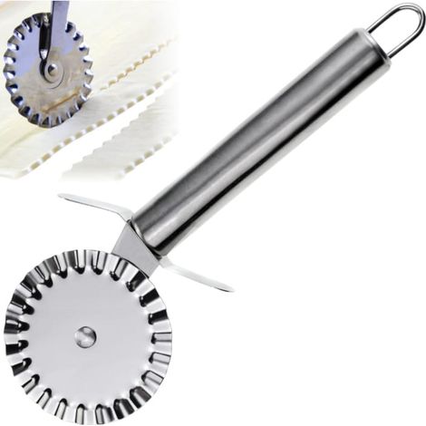 Coltello rotante zigrinato con bordo ondulato per tagliare l'impasto della pizza e i ravioli.