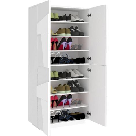 Dmora – Étagère à chaussures moderne 81x38x167 cm – 4 portes battantes – Couleur blanc brillant – Made in Italy – Structure stratifiée durable - 81x38h167