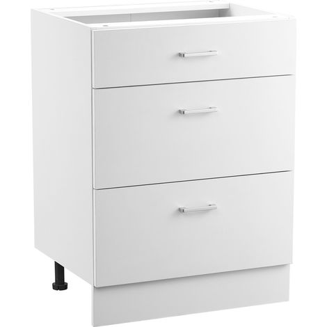 VEVOR Mobiletto Base con 3 Cassetti non Assemblato 600 x 475 x 816 mm, Mobiletto Pronto da Montare con Ante a Chiusura Ammortizzata Ripiano Regolabile per Ufficio Uso Domestico Casa, Bianco (1/5)