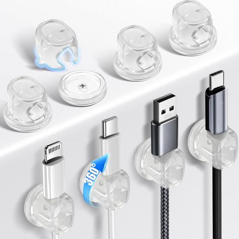 Lot De 8 Supports De Câbles Auto-AdhÉSifs Organisateur De Câbles Rotatif En Forme De Ω Pour Bureaux, Clips De Câbles Robustes Avec Clous (Noir) (1/5)