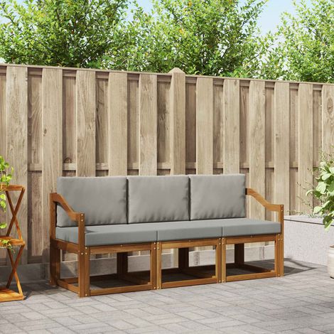 Outdoor-Sofagarnitur mit Kissen 3 pcs Natürlich und Hellgrau