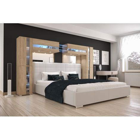 Viva – Tête de lit armoire pont de lit PANAMA chêne sonoma 290x184x35cm – Structure de rangement intégrée – Pour lit adulte (1/2)