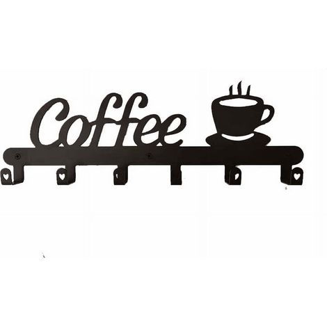 Support Tasse - En Fer - 43 x 14 cm - Décor Murale Café - Pour Cuisine Maison Café Bureau - 1 Pièce (1/5)