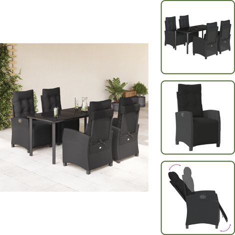 The Living Store 5-tlg. Garten-Essgruppe mit Kissen Schwarz Poly Rattan - Gartenstuhl (1/5)