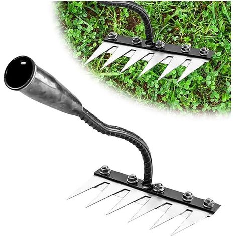 RâTeau De Jardin en Acier Au Carbone Robust - Outil De DéSherbage Et DéChaumage pour Jardinage - RâTeau en MéTal Durable pour Terre Et Pelouse (6 Dents) (1/5)