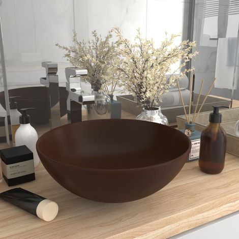 Lavandino da Bagno 48x25x15 cm in Ceramica Rotondo opaco vari colori colore : marrone scuro