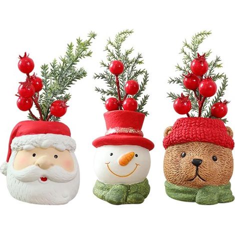 Decorazioni moderne per l'albero di Natale - Sculture in resina - Pupazzo di neve, Orso, Vecchio - Set da 3 pezzi - Decorazioni natalizie - Decorazioni per la tavola - Regalo unico (1/4)