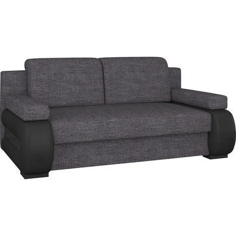 Canapé convertible 2 places tissu anthracite et simili cuir noir Korina 202cm (1/5)