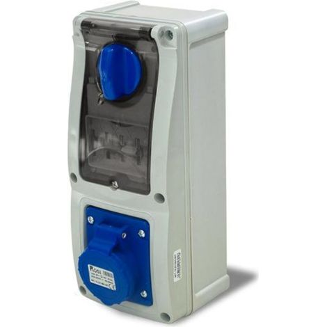 Presa interbloccata verticale con sezionatore, con fondo, con magnetotermico, 230V, 3 poli, 16A, IP54 - Rosi 16.3214B6MT (1/2)