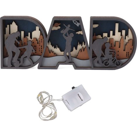 Lettres lumineuses décoratives en bois pour papa, fonctionnant sur batterie, idéales pour la fête des pères (1/5)