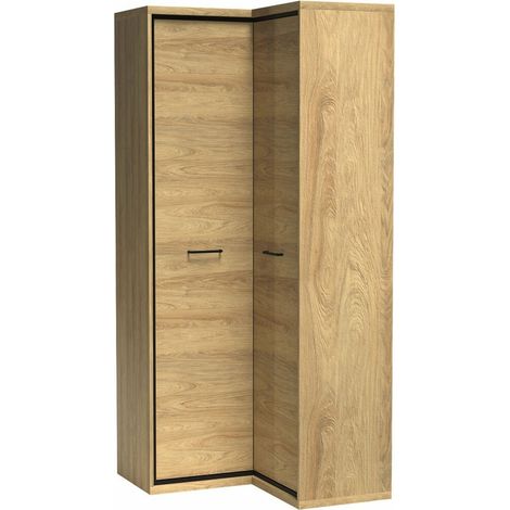 Mobilier1 – Armoire d'angle 197x103x85cm – 2 portes à charnières – 5 étagères – Stratifié et MDF – Fixation murale recommandée