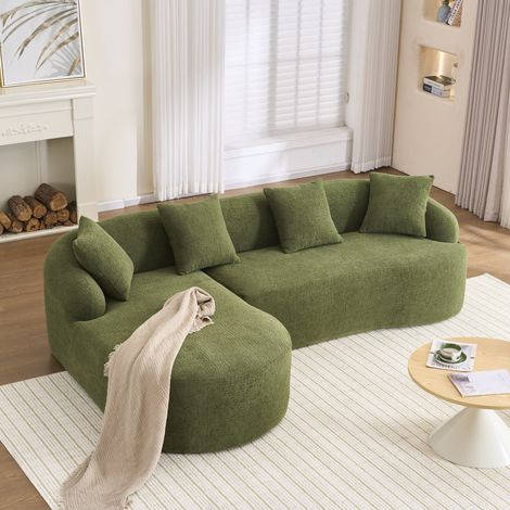 Sofá rinconero modular 243x150x67 cm verde, chaise longue izquierda, chenilla, sin montaje MEUBLIV (1/5)