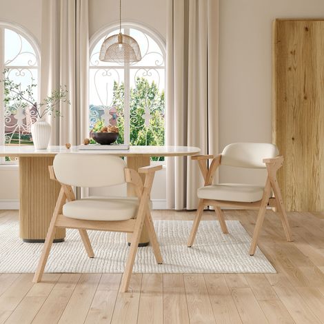 Lot de 2 chaises scandinaves pliantes en velours beige et bois massif (1/5)